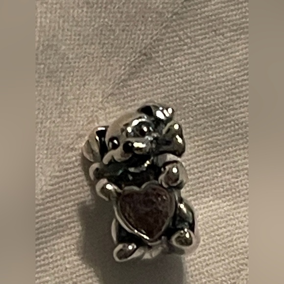 Pandora 925 Sterling Silver Dog with a Bone Charm and Pink Heart - Picture 12 of 12